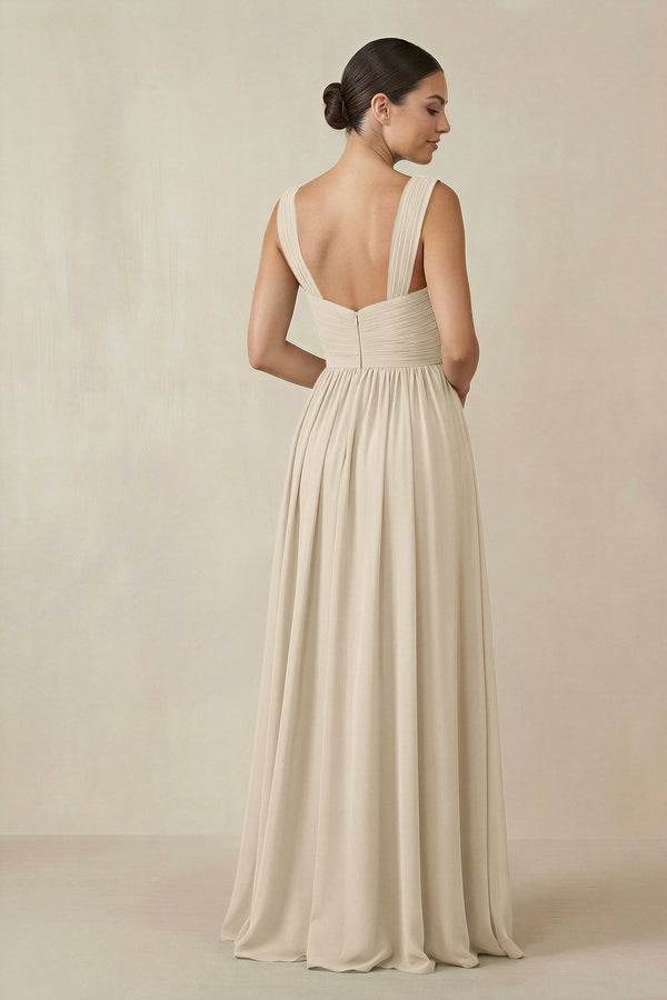 Chiffon A - Line Pleated Bridesmaid Dress in Champagne - SHE IS ME Bridesmaid Dresses