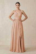 Chiffon A - Line Pleated Bridesmaid Dress in Champagne Rose - SHE IS ME Bridesmaid Dresses