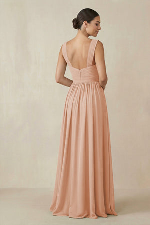 Chiffon A - Line Pleated Bridesmaid Dress in Champagne Rose - SHE IS ME Bridesmaid Dresses