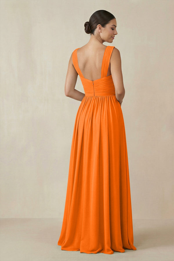Chiffon A - Line Pleated Bridesmaid Dress in Cinnamon - SHE IS ME Bridesmaid Dresses