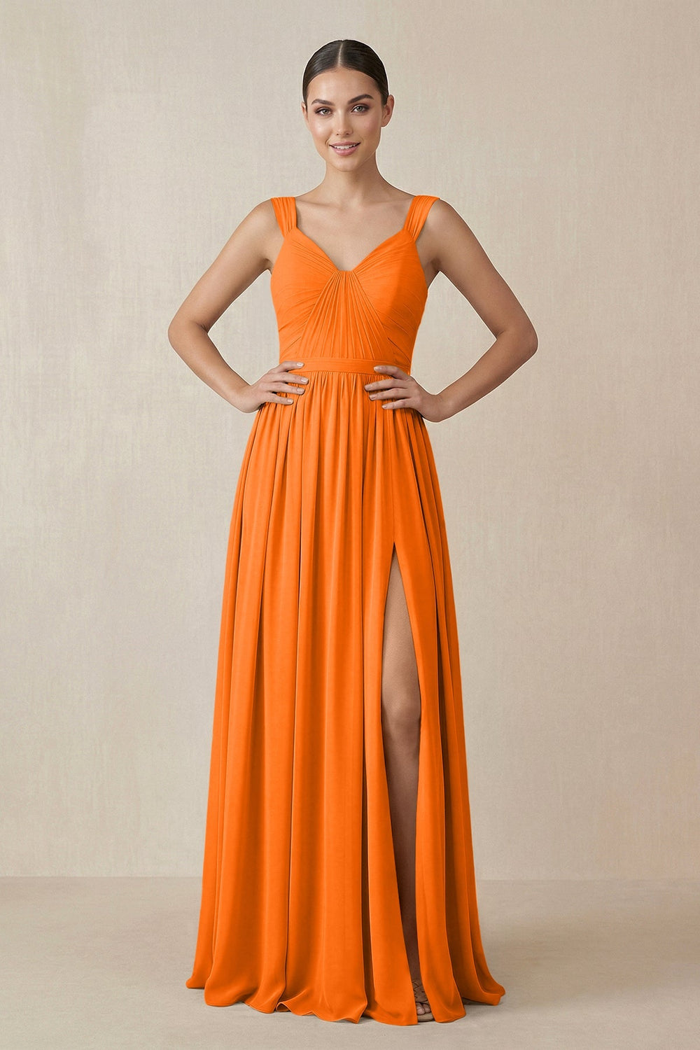 Chiffon A - Line Pleated Bridesmaid Dress in Cinnamon - KISS BRIDAL Bridesmaid Dresses