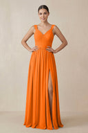 Chiffon A - Line Pleated Bridesmaid Dress in Cinnamon - SHE IS ME Bridesmaid Dresses