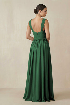 Chiffon A - Line Pleated Bridesmaid Dress in Dark Green - SHE IS ME Bridesmaid Dresses