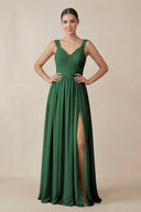 Chiffon A - Line Pleated Bridesmaid Dress in Dark Green - SHE IS ME Bridesmaid Dresses