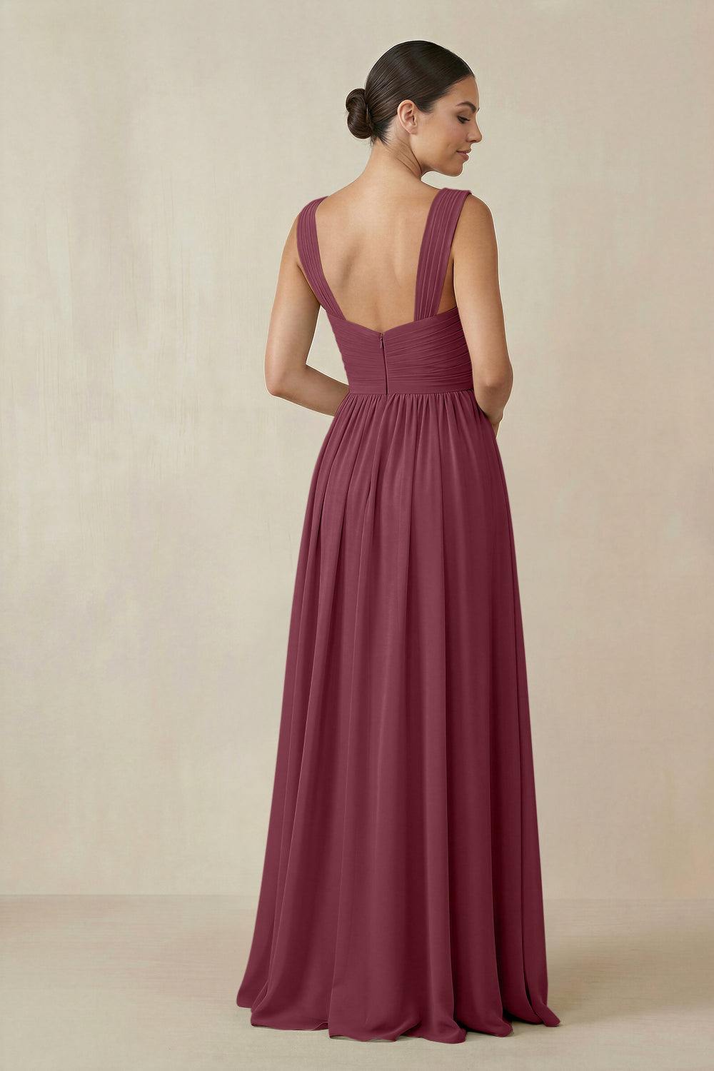 Chiffon A-Line Pleated Bridesmaid Dress in Desert Rose