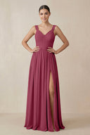 Chiffon A - Line Pleated Bridesmaid Dress in Desert Rose - SHE IS ME Bridesmaid Dresses