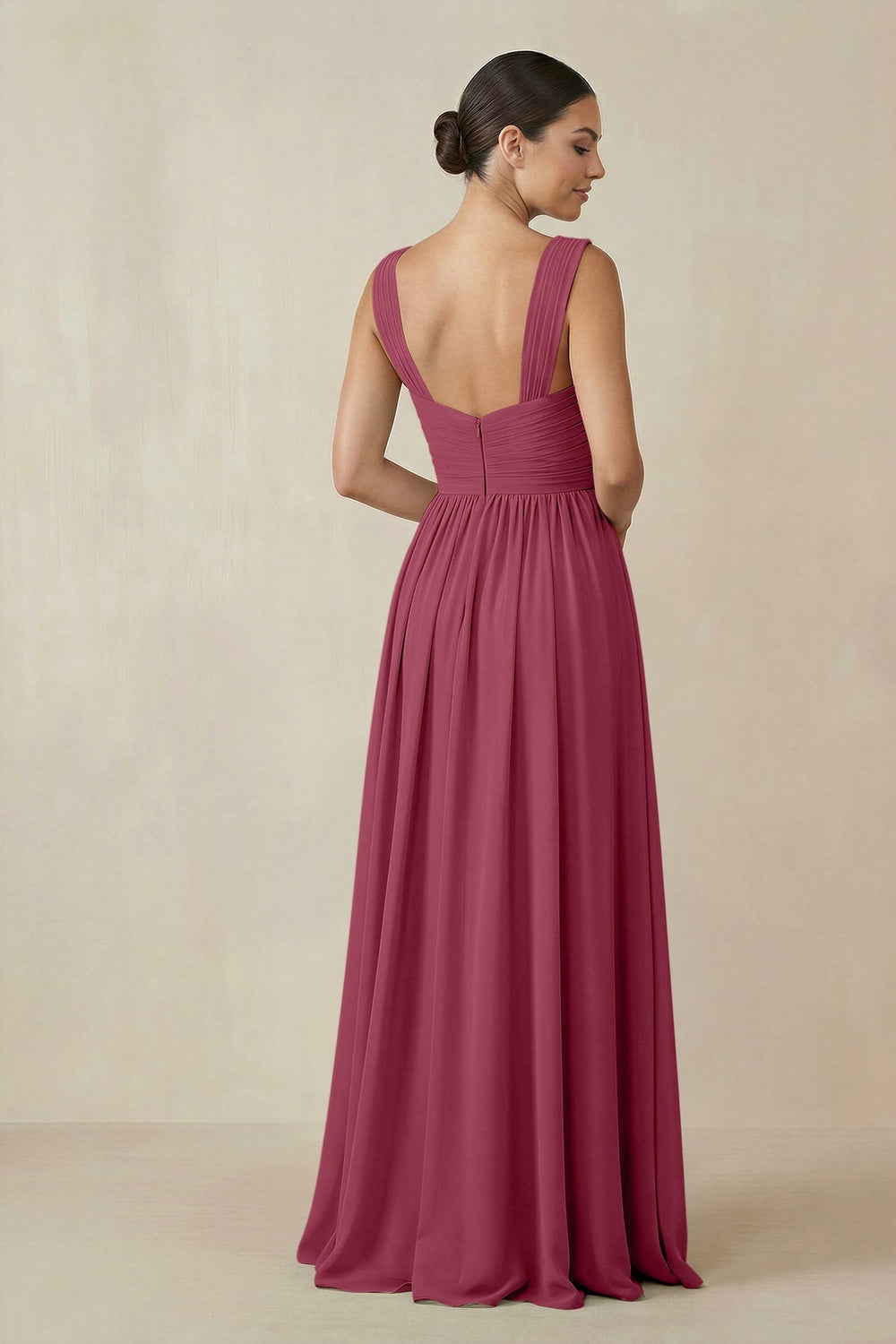 Chiffon A - Line Pleated Bridesmaid Dress in Desert Rose - KISS BRIDAL Bridesmaid Dresses