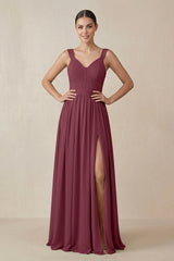 Chiffon A-Line Pleated Bridesmaid Dress in Desert Rose | KISSBRIDAL