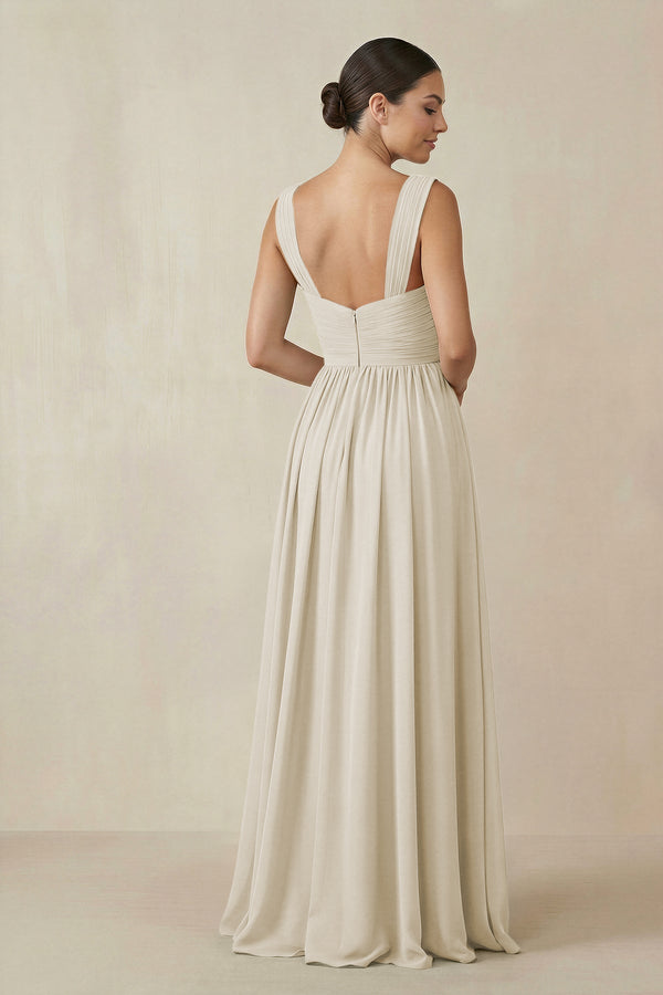 Chiffon A - Line Pleated Bridesmaid Dress in Dove Gray - SHE IS ME Bridesmaid Dresses