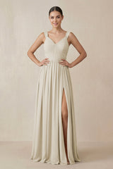 Chiffon A - Line Pleated Bridesmaid Dress in Dove Gray - KISS BRIDAL Bridesmaid Dresses