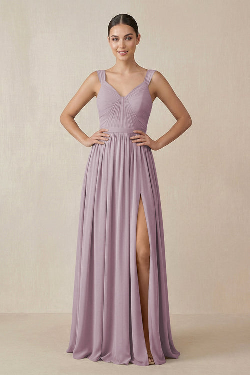 Chiffon A - Line Pleated Bridesmaid Dress in Dusk - SHE IS ME Bridesmaid Dresses