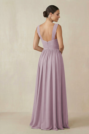 Chiffon A - Line Pleated Bridesmaid Dress in Dusk - SHE IS ME Bridesmaid Dresses