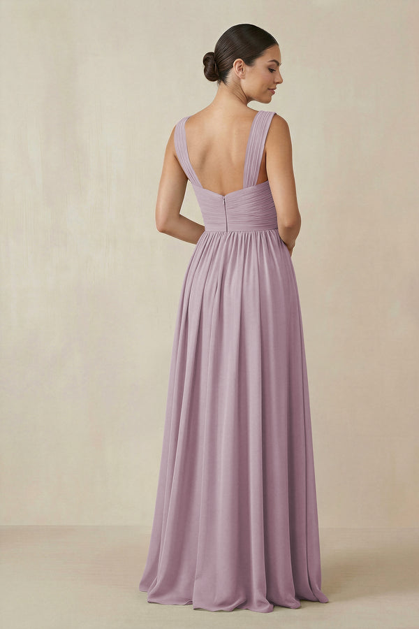 Chiffon A - Line Pleated Bridesmaid Dress in Dusk - SHE IS ME Bridesmaid Dresses