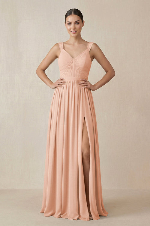 Chiffon A - Line Pleated Bridesmaid Dress in English Rose - SHE IS ME Bridesmaid Dresses