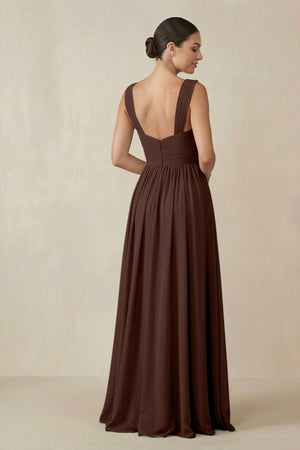 Chiffon A - Line Pleated Bridesmaid Dress in Espresso - SHE IS ME Bridesmaid Dresses