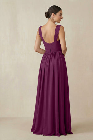 Chiffon A - Line Pleated Bridesmaid Dress in Fig - SHE IS ME Bridesmaid Dresses