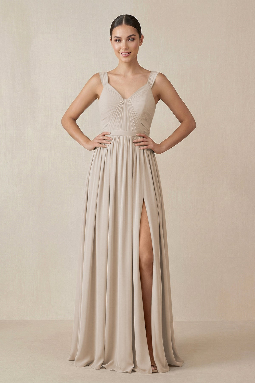 Chiffon A - Line Pleated Bridesmaid Dress in Frost - KISS BRIDAL Bridesmaid Dresses