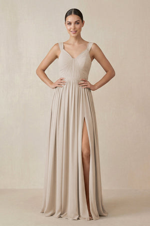 Chiffon A - Line Pleated Bridesmaid Dress in Frost - SHE IS ME Bridesmaid Dresses