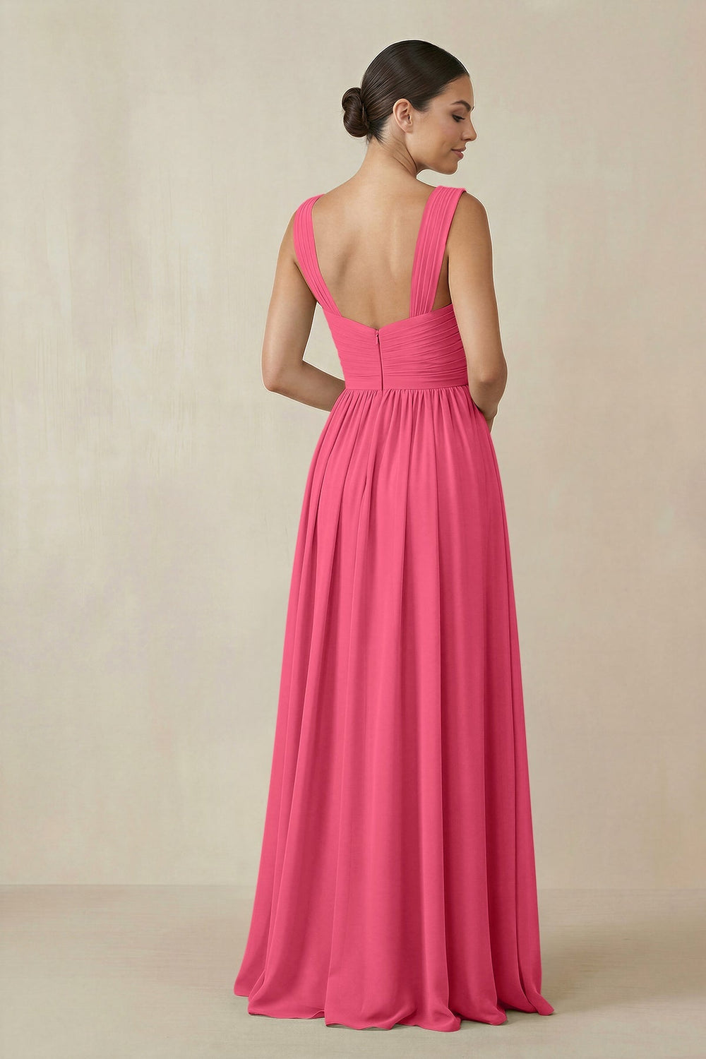 Chiffon A - Line Pleated Bridesmaid Dress in Fuchsia - KISS BRIDAL Bridesmaid Dresses