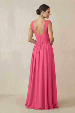 Chiffon A - Line Pleated Bridesmaid Dress in Fuchsia - SHE IS ME Bridesmaid Dresses