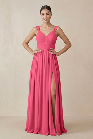 Chiffon A - Line Pleated Bridesmaid Dress in Fuchsia - SHE IS ME Bridesmaid Dresses
