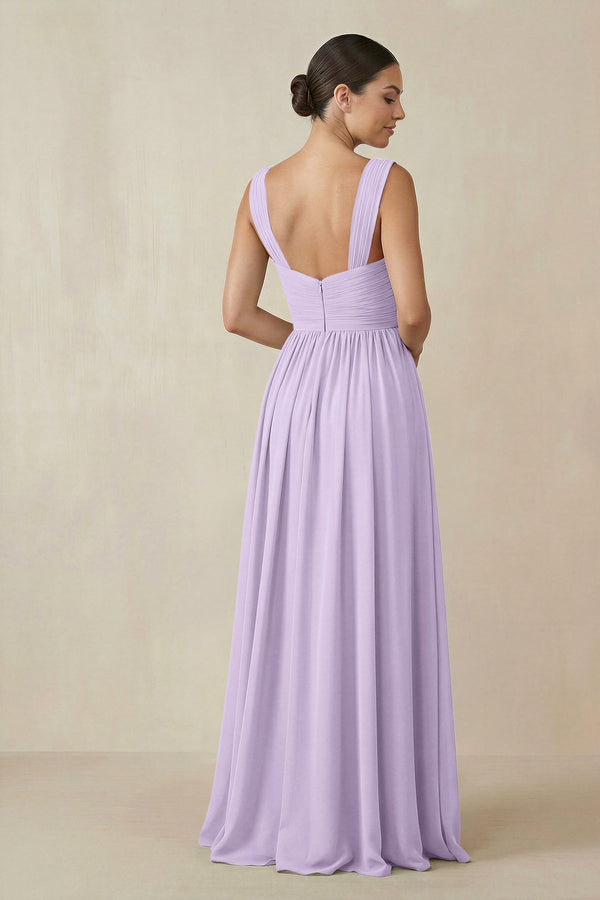 Chiffon A - Line Pleated Bridesmaid Dress in Lavender - SHE IS ME Bridesmaid Dresses