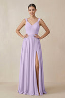 Chiffon A - Line Pleated Bridesmaid Dress in Lavender - SHE IS ME Bridesmaid Dresses