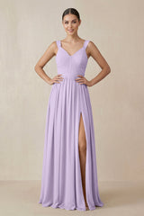 Chiffon A - Line Pleated Bridesmaid Dress in Lavender - KISS BRIDAL Bridesmaid Dresses