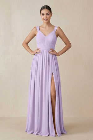 Chiffon A - Line Pleated Bridesmaid Dress in Lavender - SHE IS ME Bridesmaid Dresses