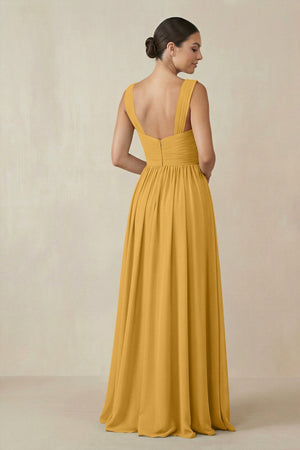 Chiffon A - Line Pleated Bridesmaid Dress in Marigold - SHE IS ME Bridesmaid Dresses