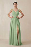 Chiffon A - Line Pleated Bridesmaid Dress in Matcha - KISS BRIDAL Bridesmaid Dresses