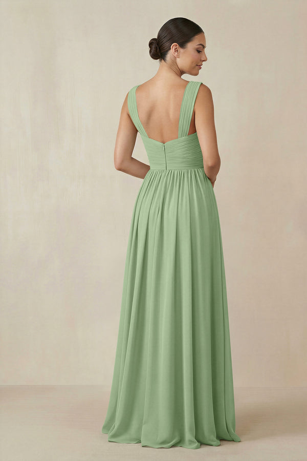 Chiffon A - Line Pleated Bridesmaid Dress in Matcha - KISS BRIDAL Bridesmaid Dresses