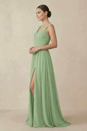 Chiffon A - Line Pleated Bridesmaid Dress in Matcha - KISS BRIDAL Bridesmaid Dresses