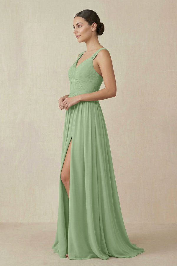 Chiffon A - Line Pleated Bridesmaid Dress in Matcha - KISS BRIDAL Bridesmaid Dresses