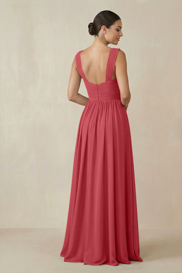 Chiffon A - Line Pleated Bridesmaid Dress in Merlot - SHE IS ME Bridesmaid Dresses