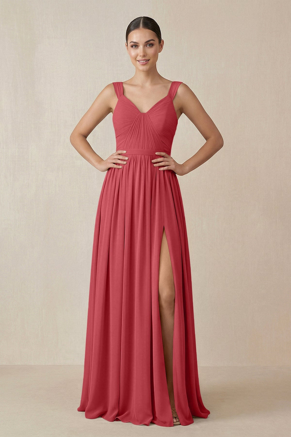 Chiffon A - Line Pleated Bridesmaid Dress in Merlot - KISS BRIDAL Bridesmaid Dresses