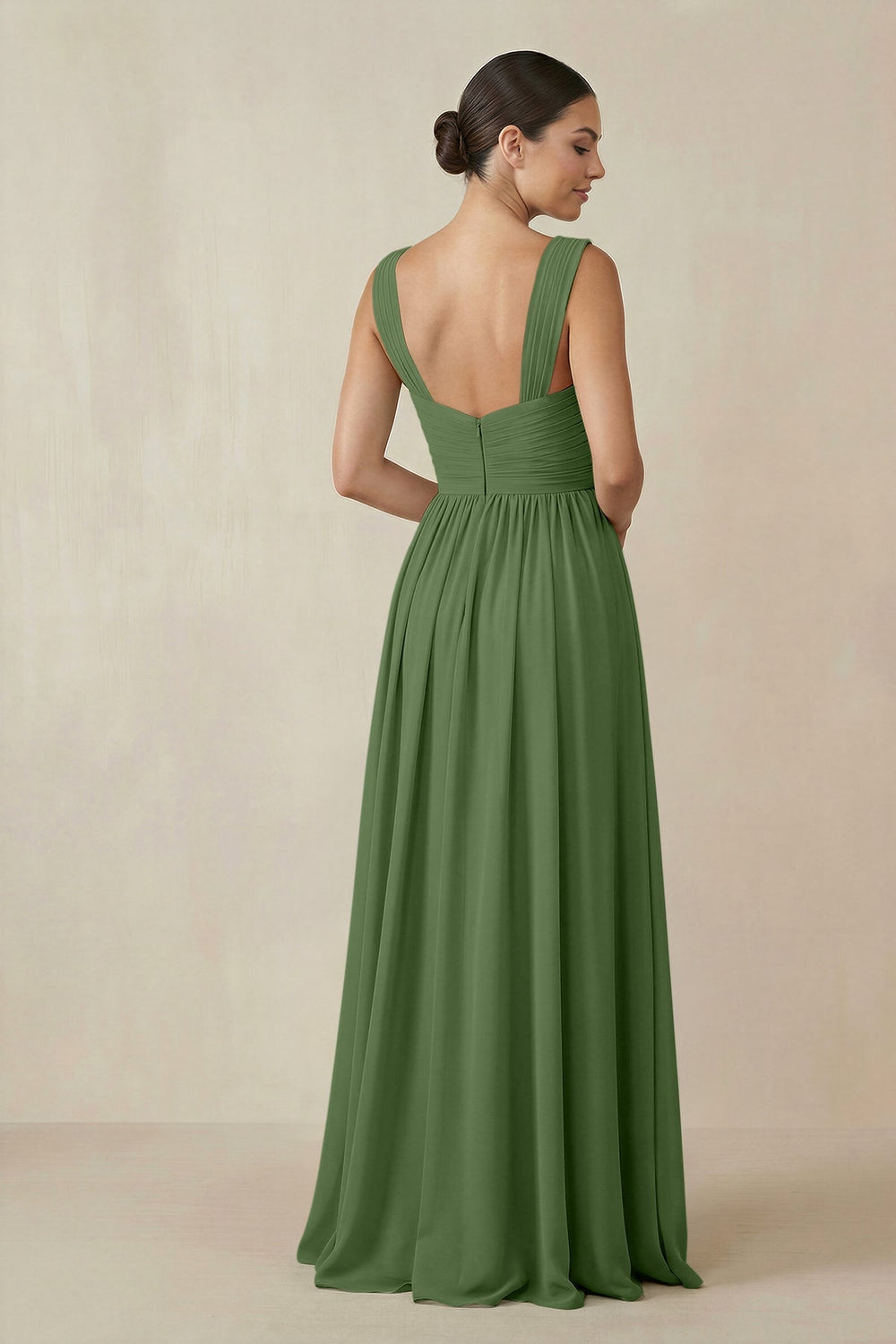 Chiffon A - Line Pleated Bridesmaid Dress in Moss - KISS BRIDAL Bridesmaid Dresses