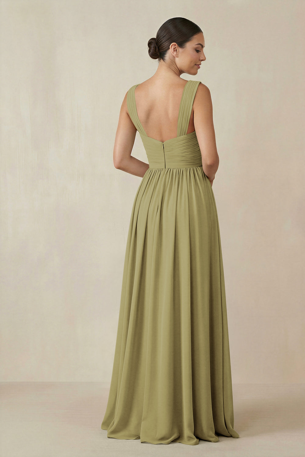 Chiffon A-Line Pleated Bridesmaid Dress in Moss Green