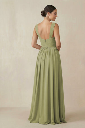 Chiffon A - Line Pleated Bridesmaid Dress in Moss Green - SHE IS ME Bridesmaid Dresses
