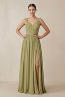 Chiffon A-Line Pleated Bridesmaid Dress in Moss Green | KISSBRIDAL