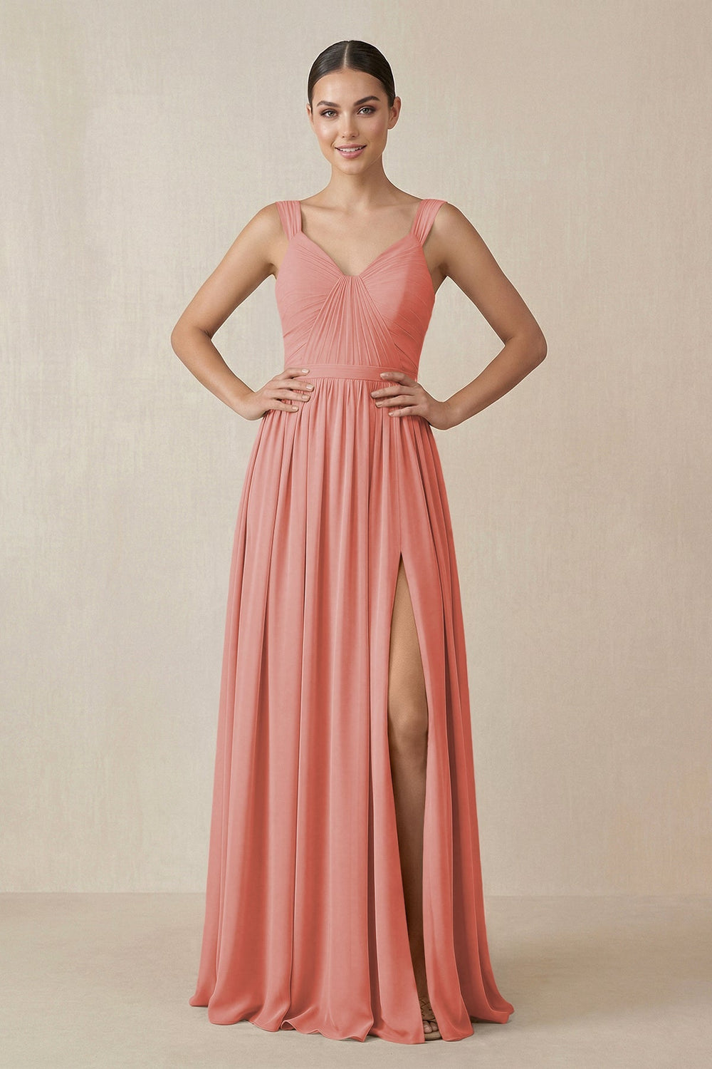 Chiffon A - Line Pleated Bridesmaid Dress in Mulberry - KISS BRIDAL Bridesmaid Dresses