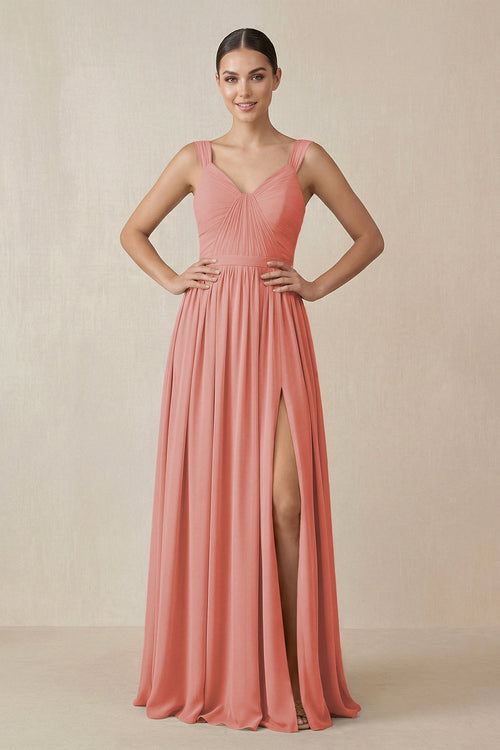 Chiffon A - Line Pleated Bridesmaid Dress in Mulberry - SHE IS ME Bridesmaid Dresses