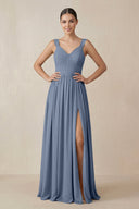 Chiffon A - Line Pleated Bridesmaid Dress in Neptune - SHE IS ME Bridesmaid Dresses