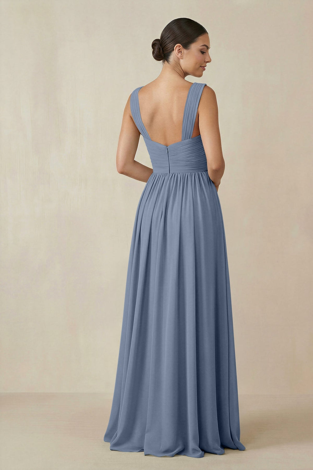 Chiffon A - Line Pleated Bridesmaid Dress in Neptune - KISS BRIDAL Bridesmaid Dresses