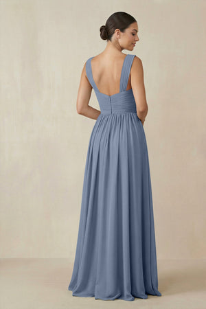 Chiffon A - Line Pleated Bridesmaid Dress in Neptune - SHE IS ME Bridesmaid Dresses