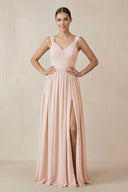 Chiffon A - Line Pleated Bridesmaid Dress in Pale Blush - SHE IS ME Bridesmaid Dresses