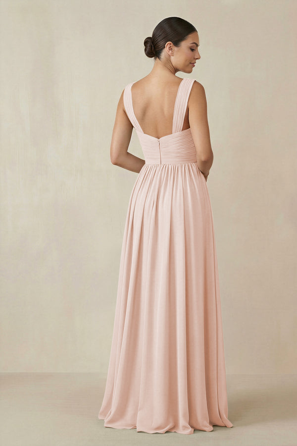 Chiffon A - Line Pleated Bridesmaid Dress in Pale Blush - SHE IS ME Bridesmaid Dresses