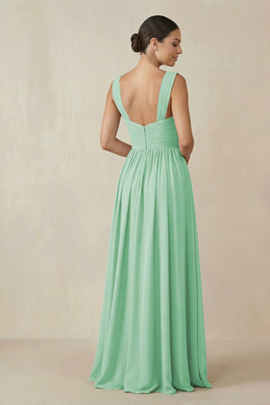 Chiffon A - Line Pleated Bridesmaid Dress in Pale Pistachio - SHE IS ME Bridesmaid Dresses