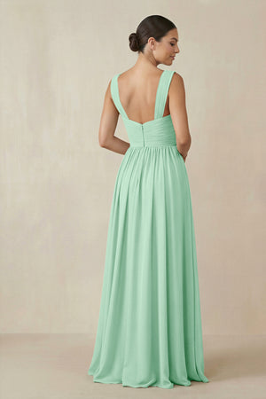 Chiffon A - Line Pleated Bridesmaid Dress in Pale Pistachio - KISS BRIDAL Bridesmaid Dresses