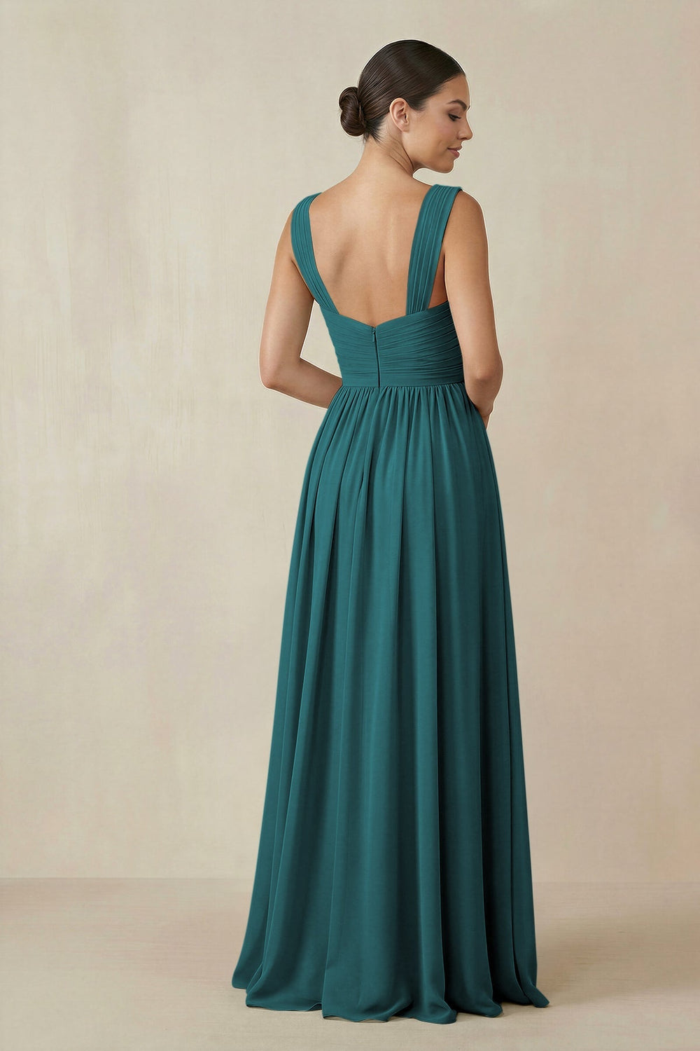 Chiffon A - Line Pleated Bridesmaid Dress in Pine - KISS BRIDAL Bridesmaid Dresses
